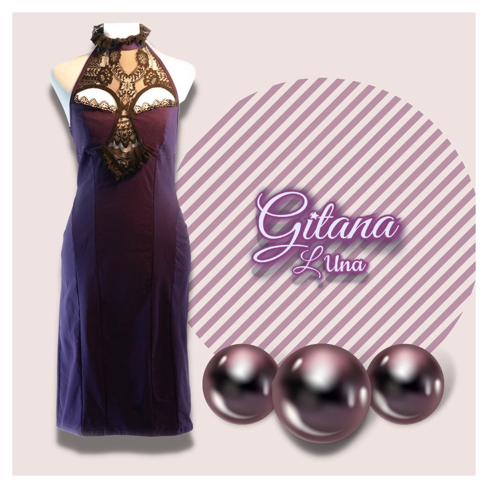 PLUM LAVINA LACE HALTER PURPLE DRESS